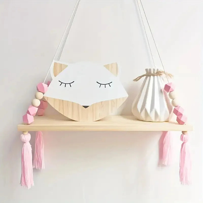 Macrame Wall Hanging Shelf for Girls Kids Nursery Decorations Boho Pink Wooden Display Floating Shelves Wall Decor Bedroom
