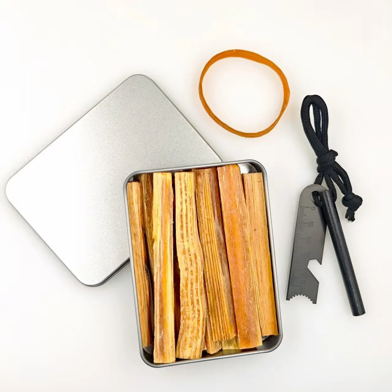 Outdoor Camping Fire Starter Kit - Pine Mingzi Flint and Steel Survival Tool with Portable Iron Box