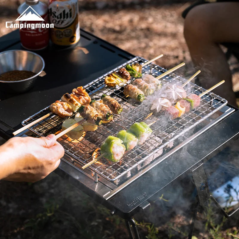 CAMPINGMOON UG-1 IGT Carbon Grill Camping Table with Expansion, Windproof BBQ, and Double-Layer Insulated Firewood Stove