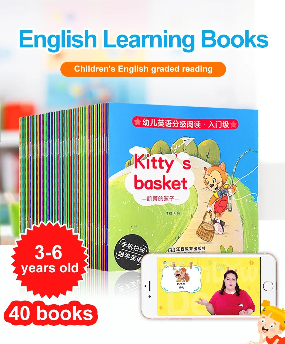 Kids 40 Pocket Books Set English Words Learning Book Bedtime Reading Enlightenment of Early Childhood Teaching Aids Montessori
