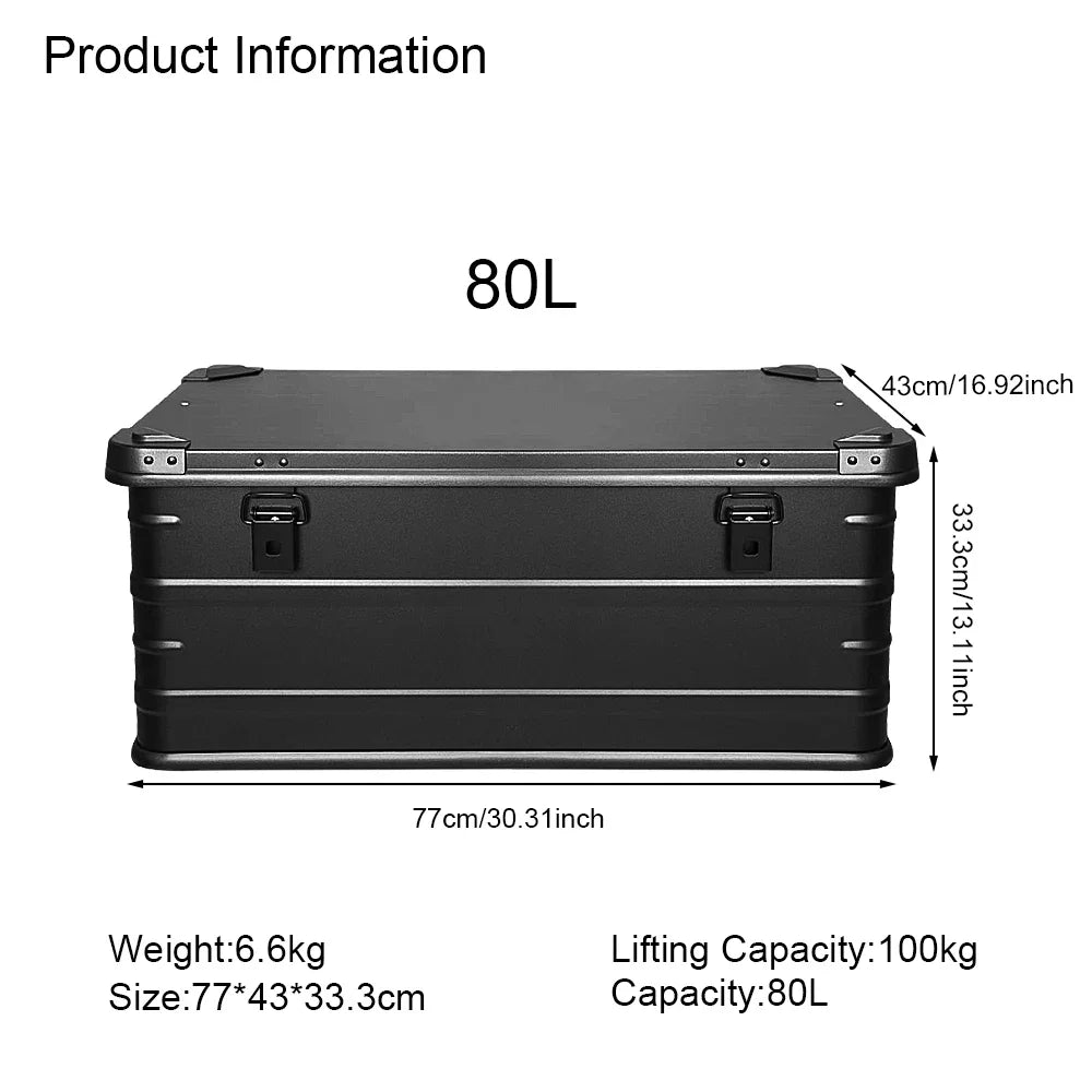 30L 50L 80L Aluminum Alloy Black Travel Storage Box for Camping, Outdoor, Picnic, and Household Use