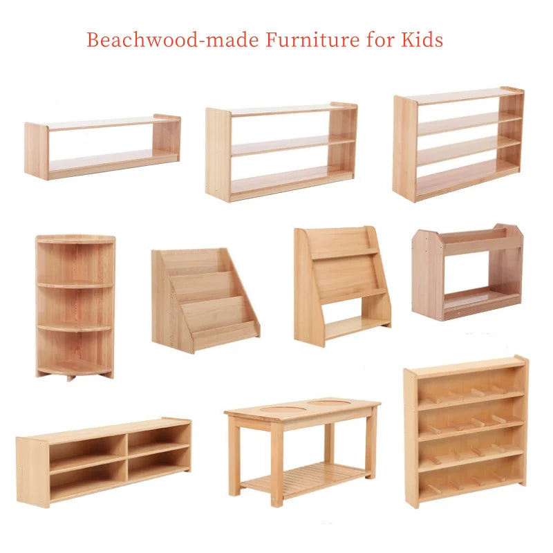 Montessori Kids Beachwood Shelf, Cabinet, Table, Rug Stand, Cupboard for Kindergarten and Childcare Center