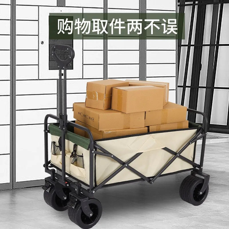Camping Trailer Folding Shopping Cart for Outdoor Stalls, Cargo Transport, and Picnic Use