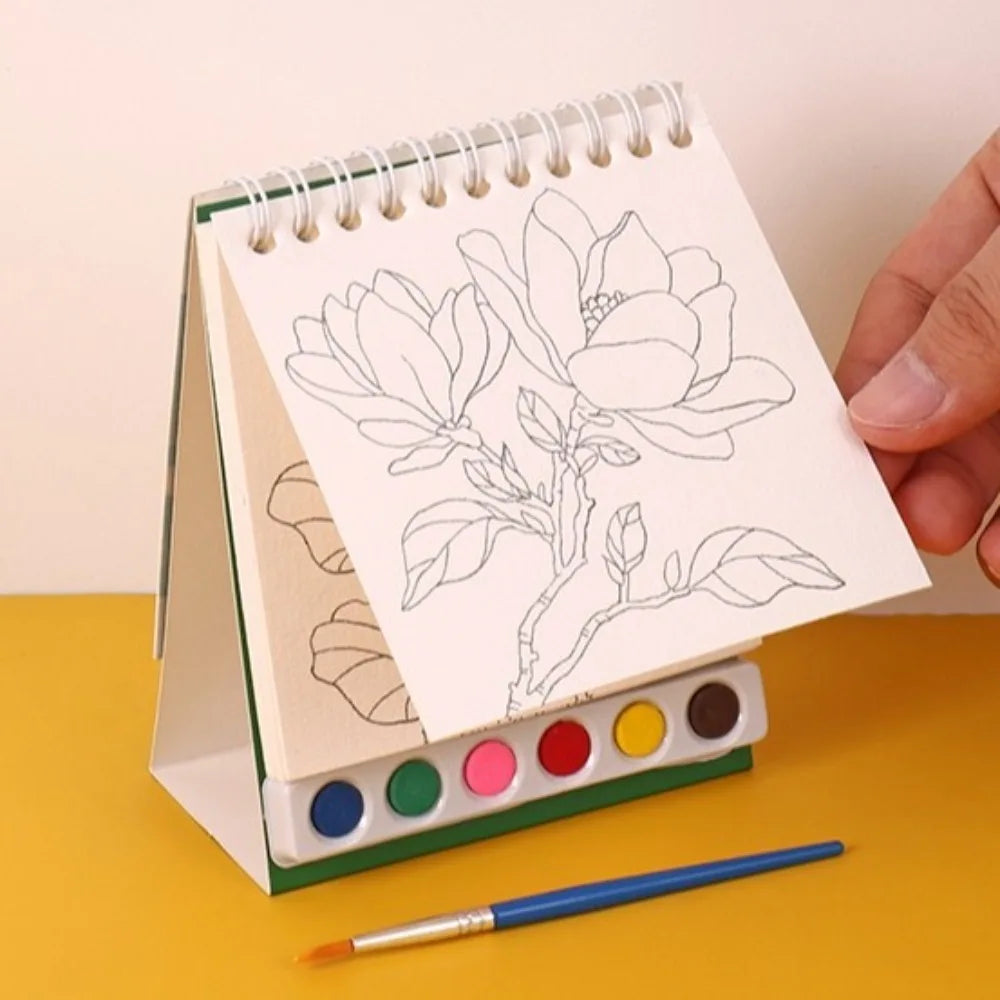 Portable House Coloring Book DIY - 20 Pages Watercolor Painting Set with 6 Colors for Toddler Arts and Crafts