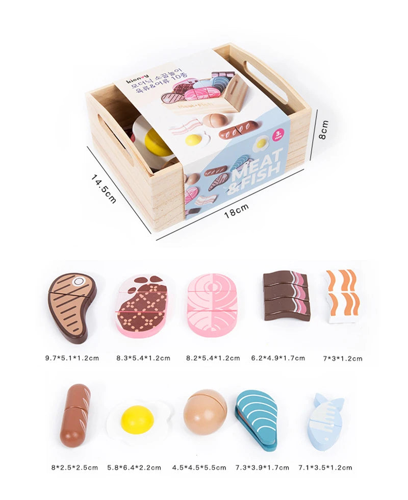 Children's Wooden Play Kitchen Set with Magnetic Cookies and Fruit Cutting - Pretend Play Baking Toys for Girls