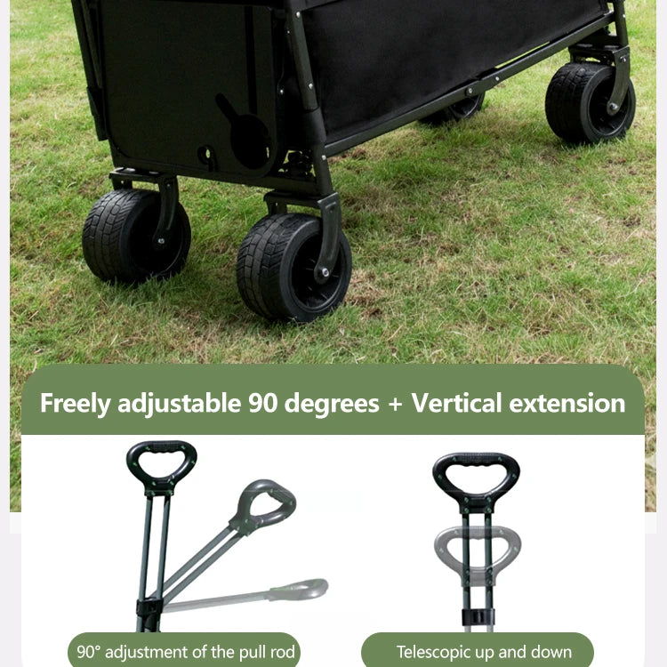 300kg Folding Wagon with Canopy & Seats - Heavy Duty Beach Cart for Camping, Picnic, and Grocery Shopping - Portable Utility Pull Cart