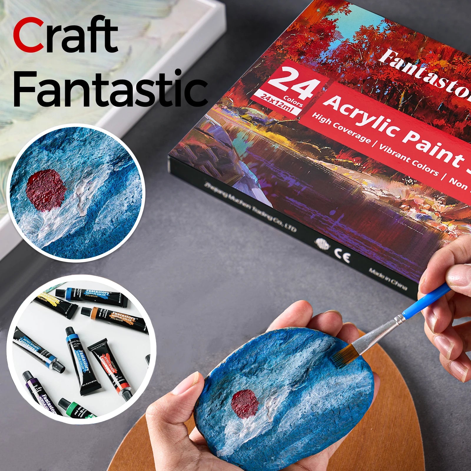 12ML 24 Colors Acrylic Paint Set with 3 Paint Brushes – Ideal Gift for Painters and Complete Paint Supplies for Adults