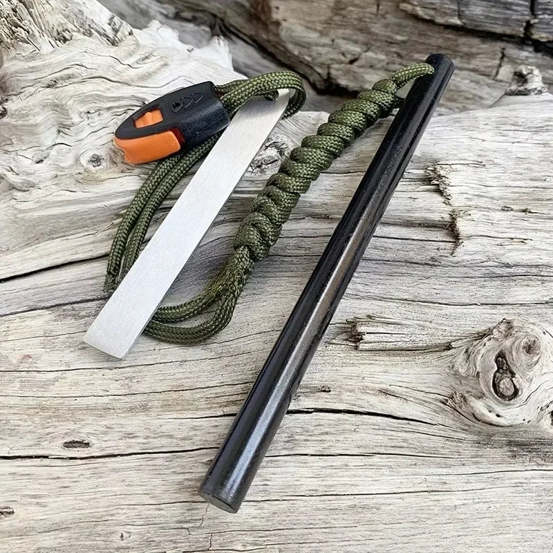 Outdoor Flint Magnesium Rod with Steel Scraper & Whistle - Camping Fire Starter Tool for Survival