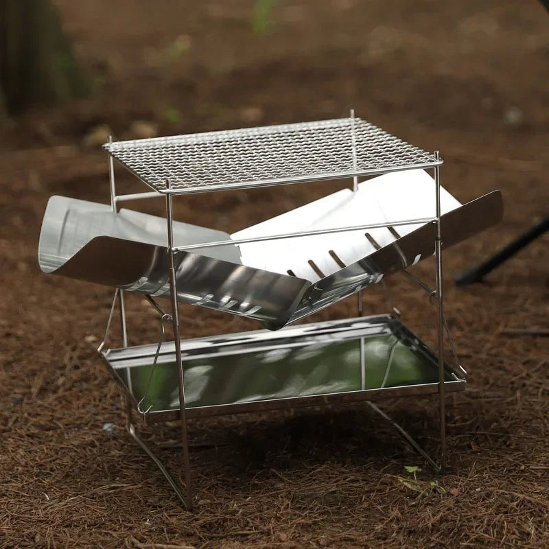 Portable Stainless Steel Fire Pit - Foldable Wood Burning Stove Mini BBQ Rack for Outdoor Camping