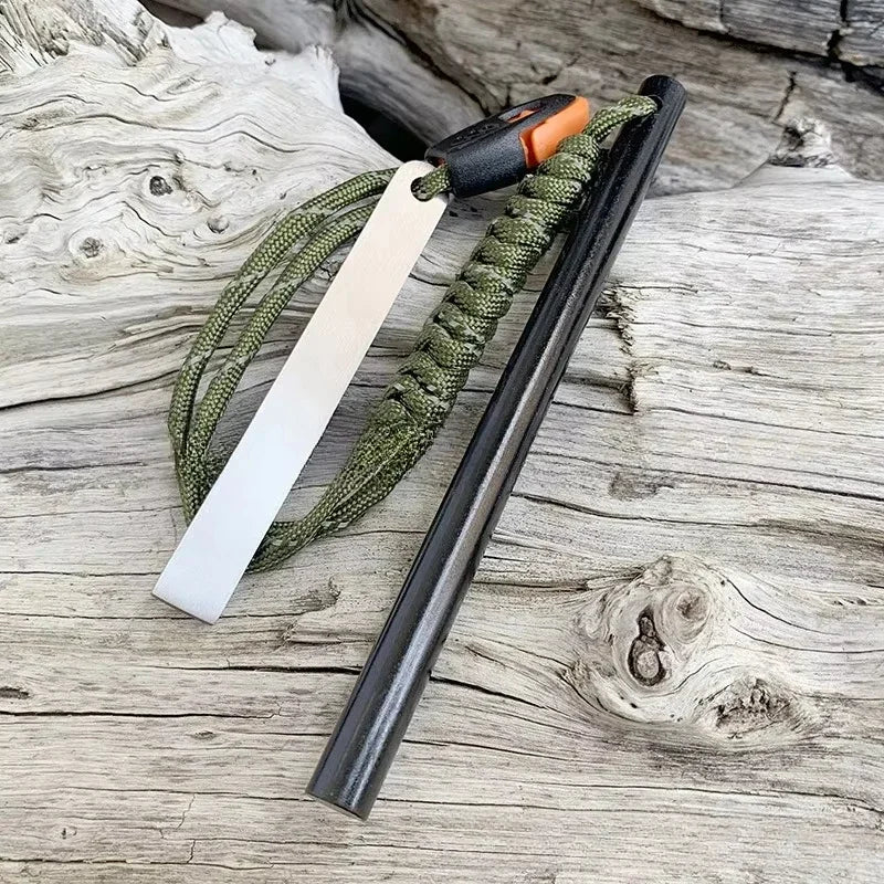 Outdoor Flint Magnesium Rod with Steel Scraper & Whistle - Camping Fire Starter Tool for Survival