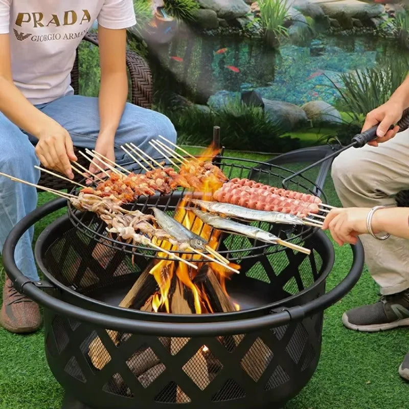 Large Outdoor Fire Pit with Spark Screen - Heavy-Duty Wood Burning Cross Fire Pit