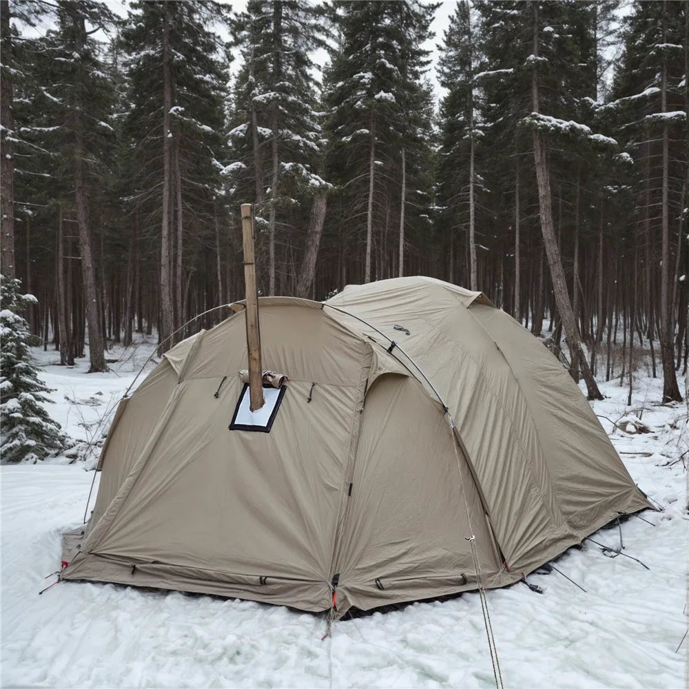 Fireproof Winter Camping Tent for 2 - Waterproof Tunnel Dome Tent with Stove Jack and Snow Skirt for 4 Season Hiking