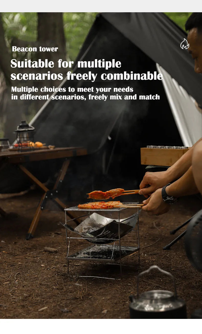 Portable Stainless Steel Fire Pit - Foldable Wood Burning Stove Mini BBQ Rack for Outdoor Camping
