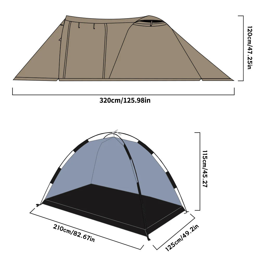 Fireproof Winter Camping Tent for 2 - Waterproof Tunnel Dome Tent with Stove Jack and Snow Skirt for 4 Season Hiking