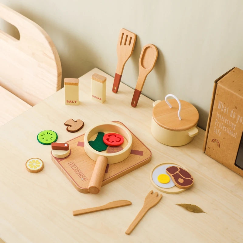 Montessori Children's Play House Kitchen Set Toys Children's Educational Simulation Wooden Toy Vegetable Pot Model Pretend Toys