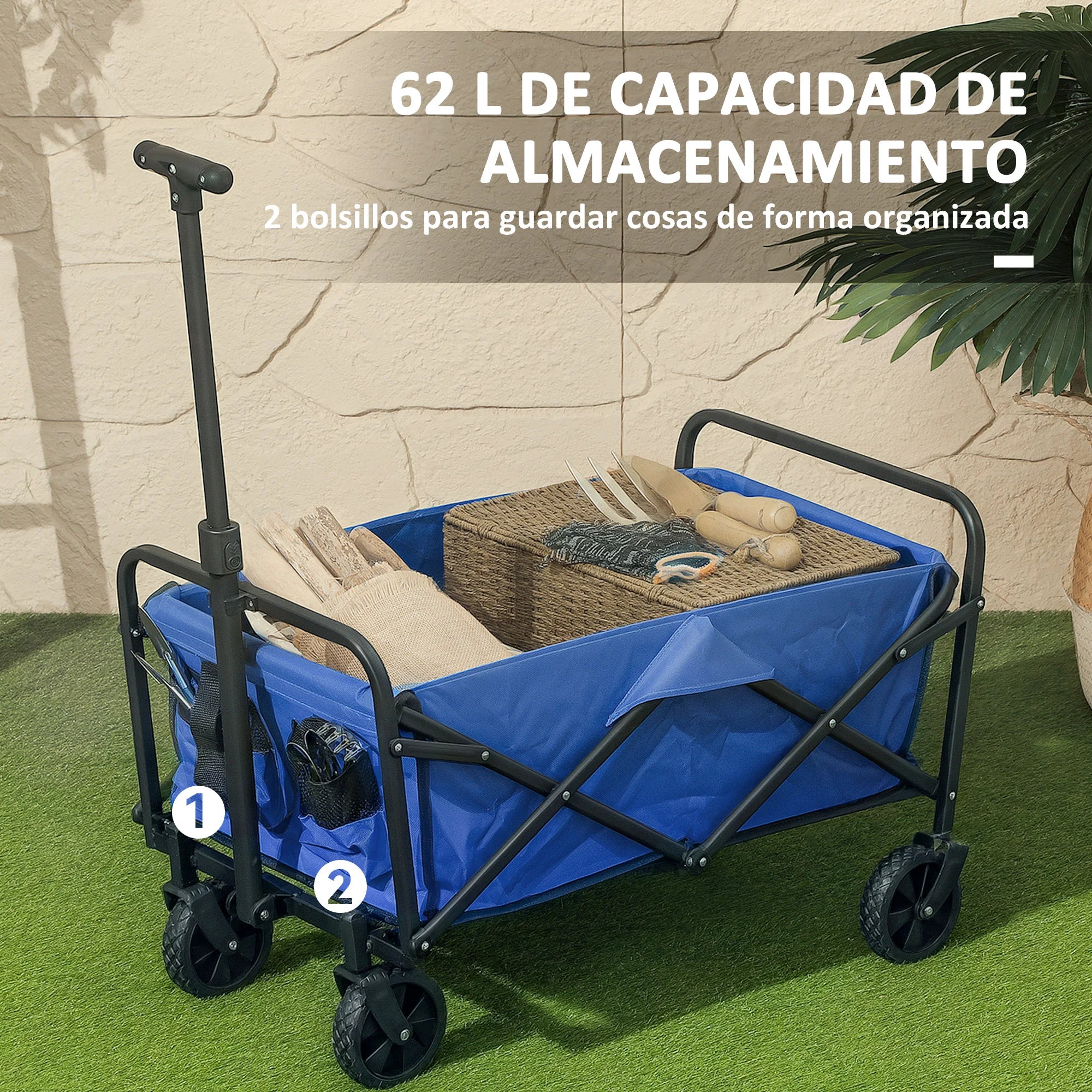 Beach Cart with Wheels and Adjustable Telescopic Handle - 120 kg Load Capacity