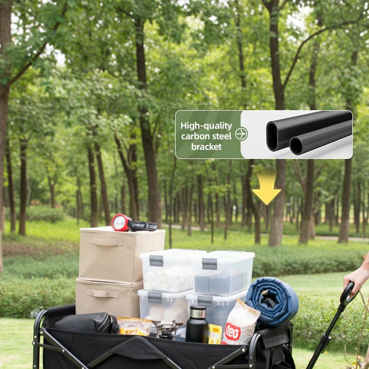 300kg Folding Wagon with Canopy & Seats - Heavy Duty Beach Cart for Camping, Picnic, and Grocery Shopping - Portable Utility Pull Cart