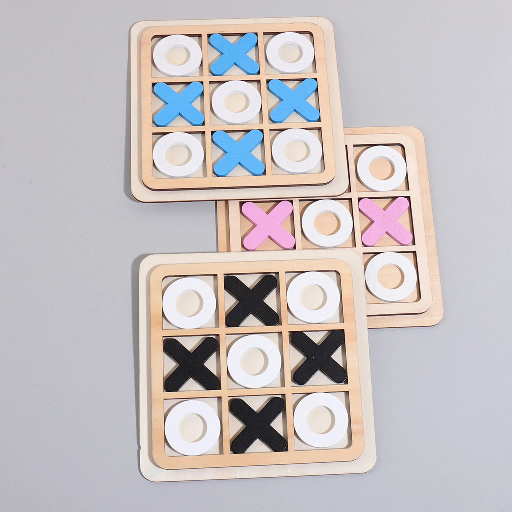 XO Three-in-a-Row Tic-Tac-Toe Wooden Game Set – Casual Battle Puzzle Board Game for Kids