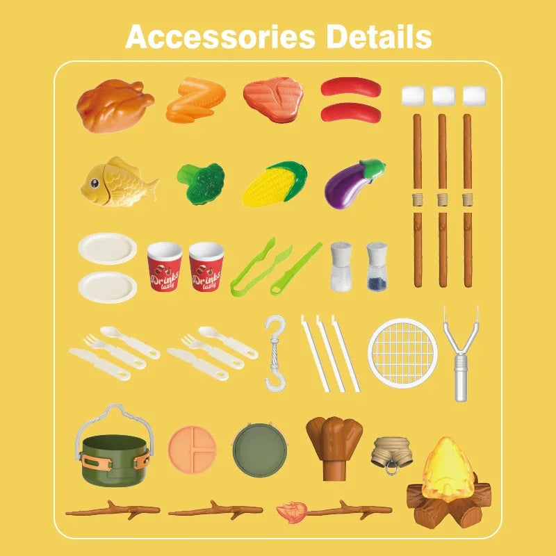 51Pcs Children's Camping Play Set Simulated Campfire Kitchen Food Picnic Role Play Toy for Kids