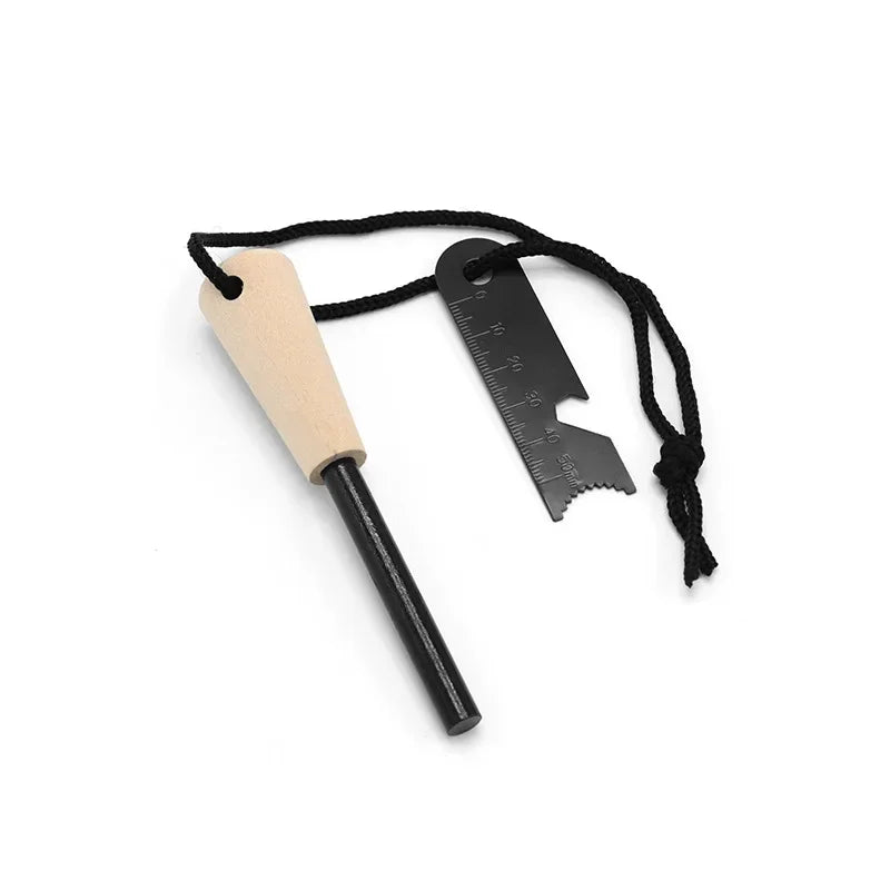 Portable Outdoor Flint with Magnesium Sticks, Firearms, Wooden Handles, and Survival Tools