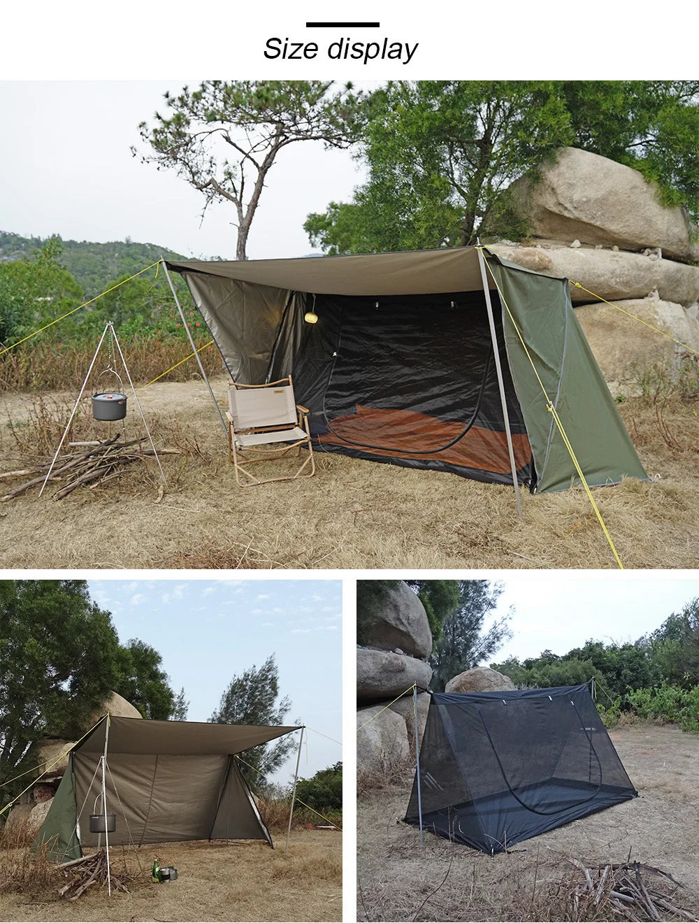 Bushcraft Tent for Camping - Baker Style Outdoor Shelter for 2 Persons, Multifunction Woodland Tent