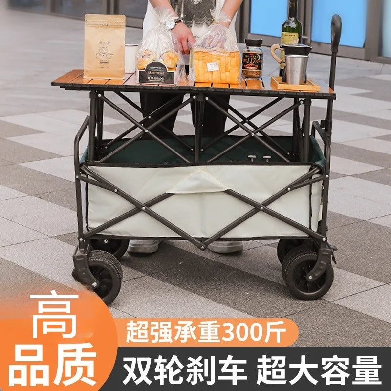 Camping Trailer Folding Shopping Cart for Outdoor Stalls, Cargo Transport, and Picnic Use