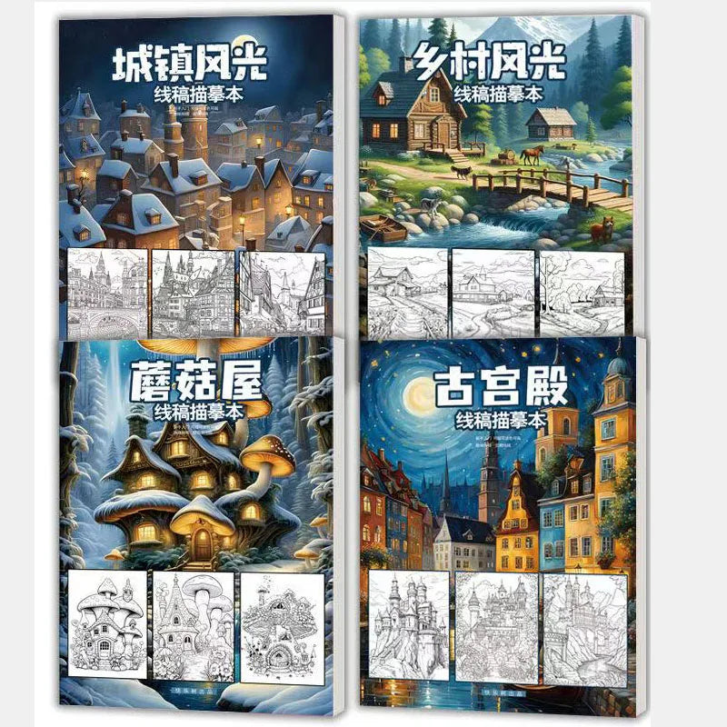 Artistic Drawing Practice Book for Adults - Landscape Tracing and Pen Control Coloring for Stress Relief