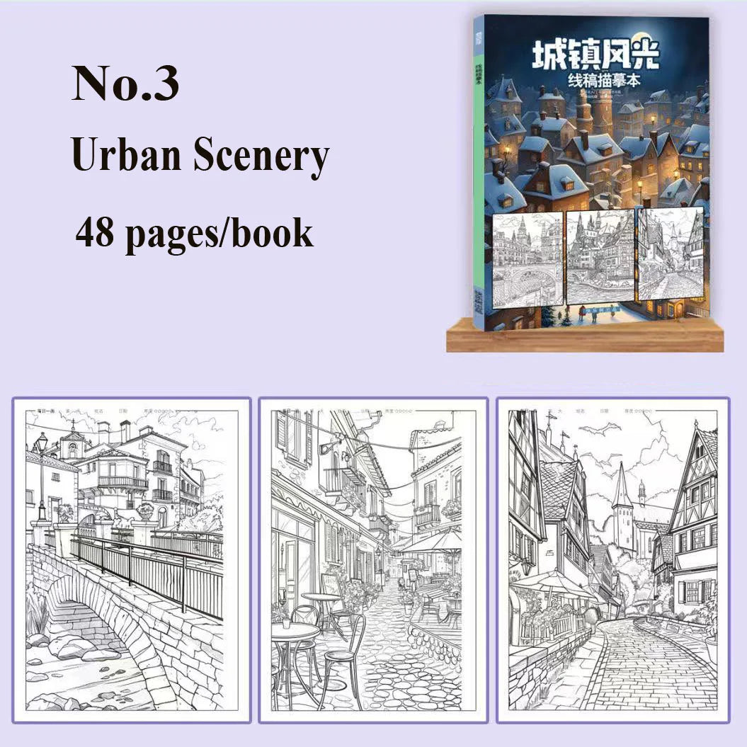 Artistic Drawing Practice Book for Adults - Landscape Tracing and Pen Control Coloring for Stress Relief