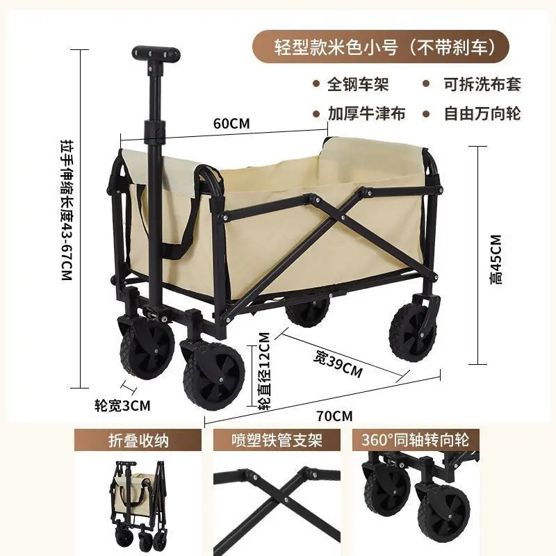 Camping Trailer Folding Shopping Cart for Outdoor Stalls, Cargo Transport, and Picnic Use