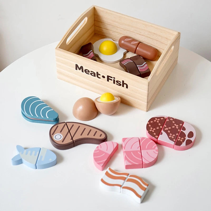 Children's Wooden Play Kitchen Set with Magnetic Cookies and Fruit Cutting - Pretend Play Baking Toys for Girls