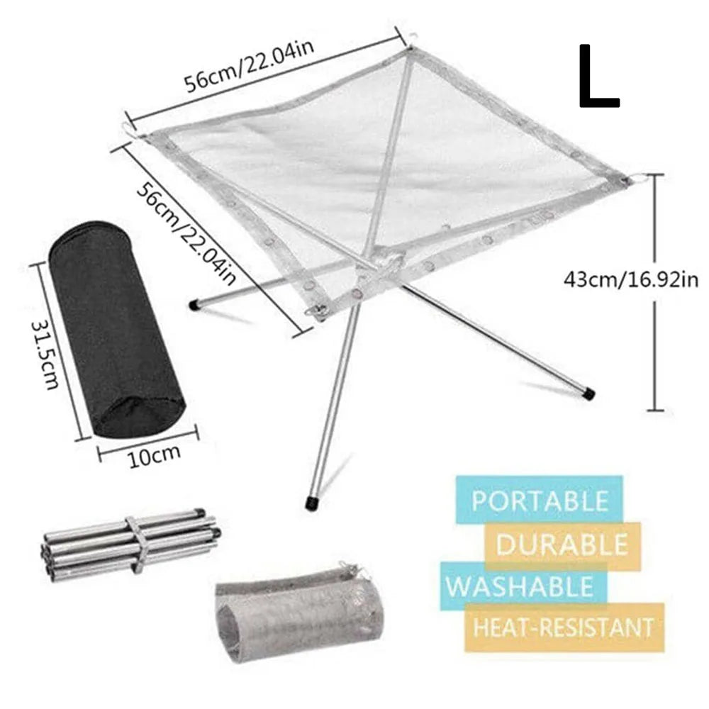 Stainless Steel Foldable Fire Rack for Camping, Backyard BBQ, and Bonfire - Mesh Fire Pit Wood Stove Frame