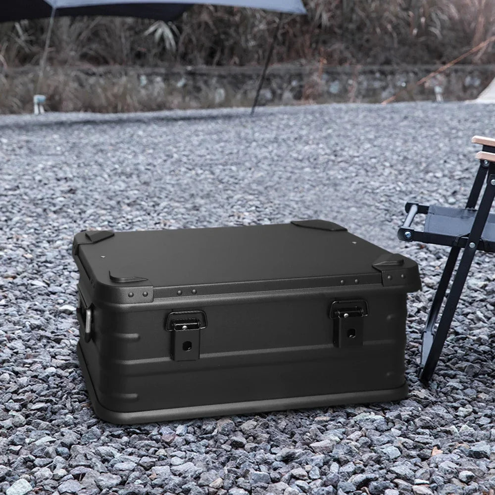 30L 50L 80L Aluminum Alloy Black Travel Storage Box for Camping, Outdoor, Picnic, and Household Use