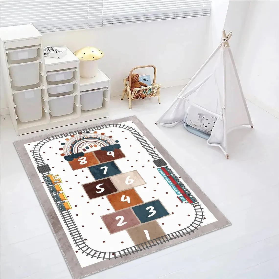 Hopscotch Kids Carpets Play Mat Cartoon Parent-child Game Carpet Bedroom Bedside Children's Number Game Room Decoration