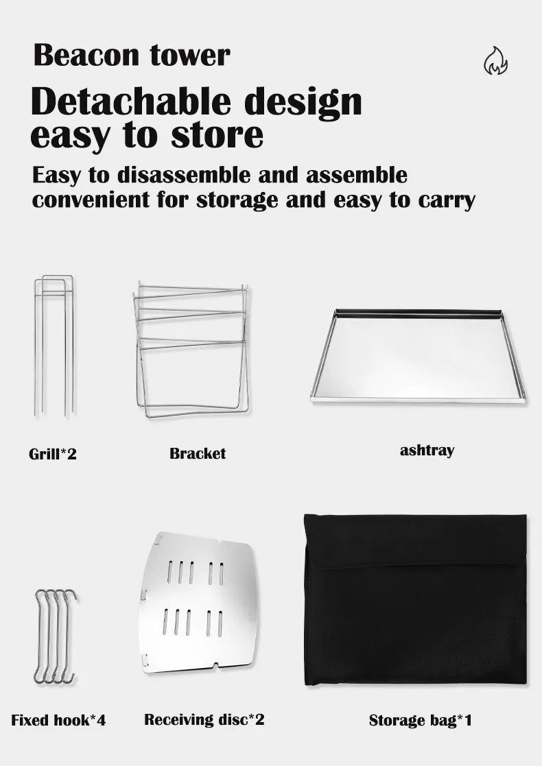 Portable Stainless Steel Fire Pit - Foldable Wood Burning Stove Mini BBQ Rack for Outdoor Camping