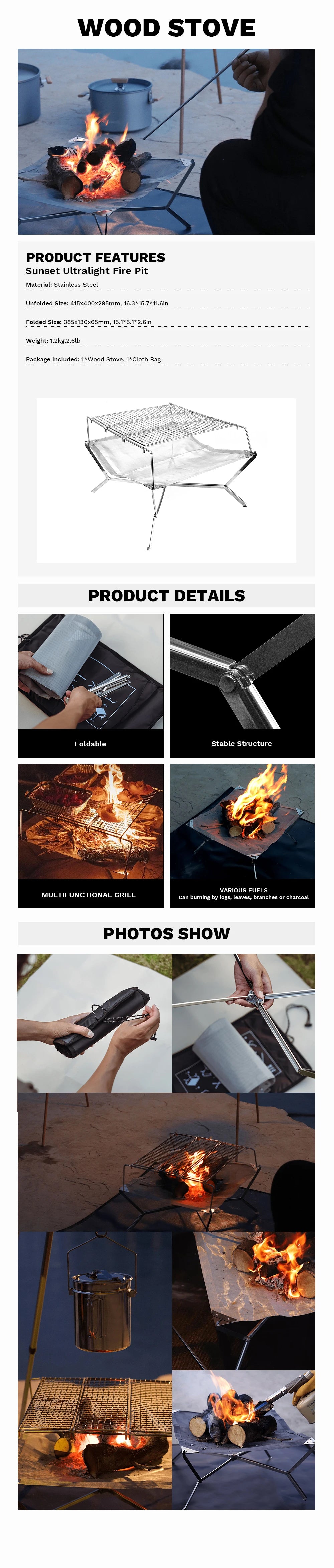 Fire-Maple Sunset Ultralight Portable Fire Pit Grill for Camping, Hiking, and Bonfires