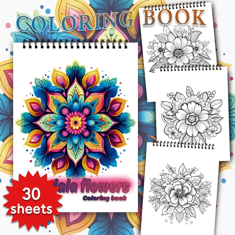Spiral Coloring Book for Adults - 30 Thick Paper Sheets, 11.2 x 8.3 Inches, Ideal Holiday Gift and Drawing Book