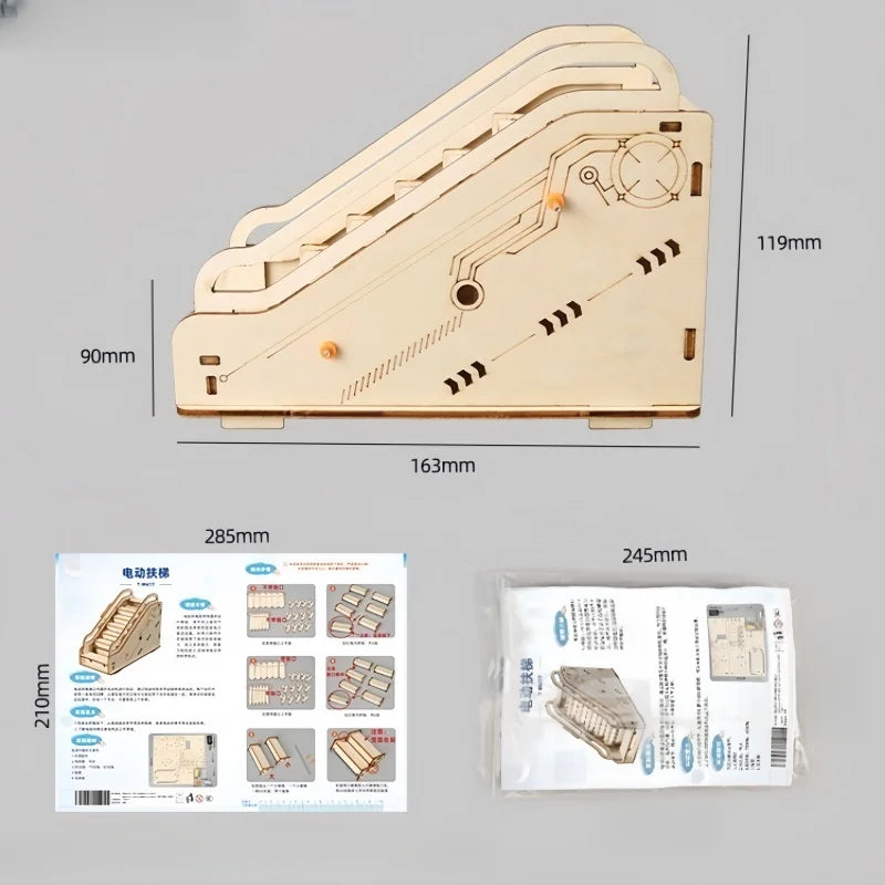 3D Wooden Mechanical Escalator DIY Puzzle Science Experiment Educational Toy Model