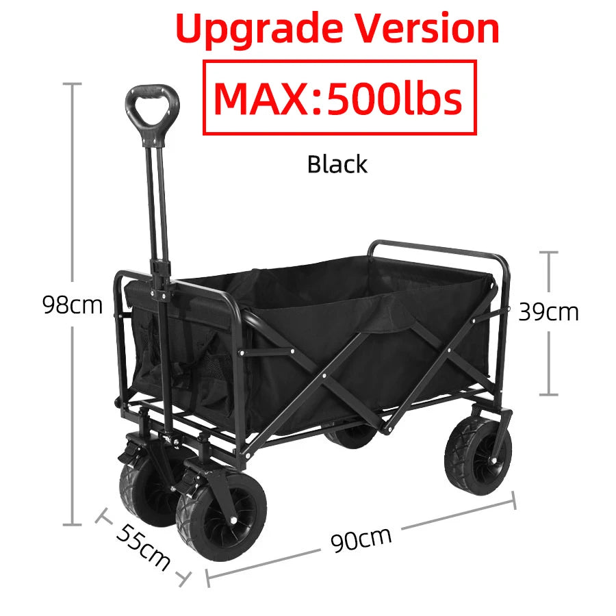 Heavy Duty Collapsible Outdoor Folding Wagon Cart for Garden, Beach, and Camping - Large Capacity Utility Trolley