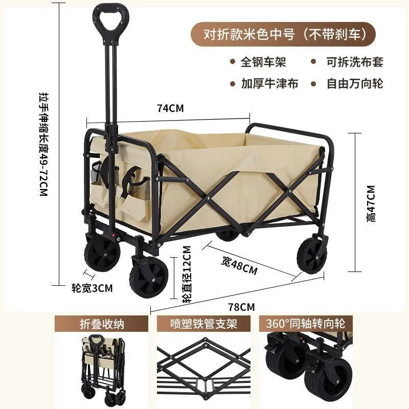 Camping Trailer Folding Shopping Cart for Outdoor Stalls, Cargo Transport, and Picnic Use