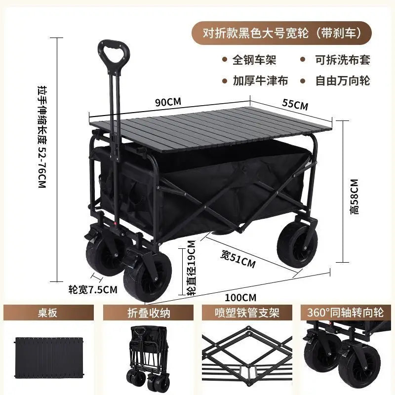 Camping Trailer Folding Shopping Cart for Outdoor Stalls, Cargo Transport, and Picnic Use