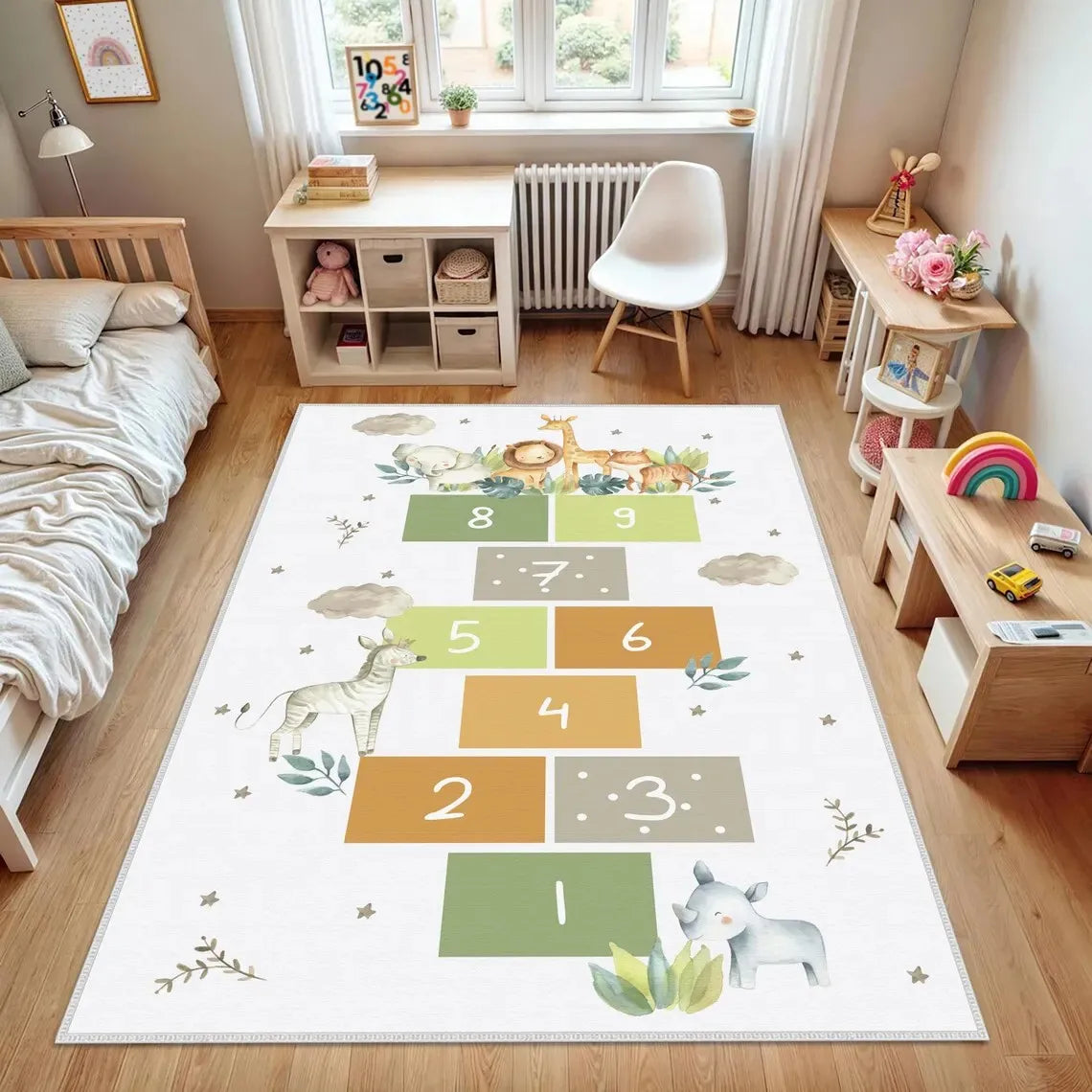 Hopscotch Kids Carpets Play Mat Cartoon Parent-child Game Carpet Bedroom Bedside Children's Number Game Room Decoration
