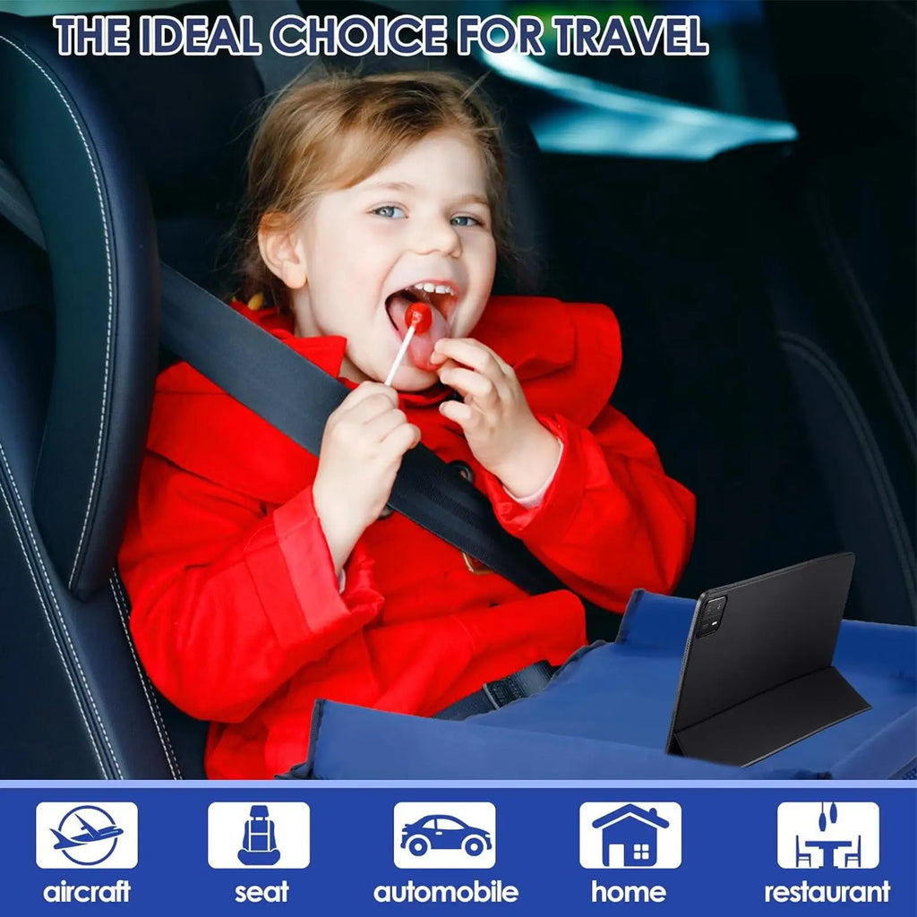Car Seat Travel Tray Organizer for Kids - Waterproof Play Table with Cup Holder, Snack Storage & Toy Space for Babies and Strollers