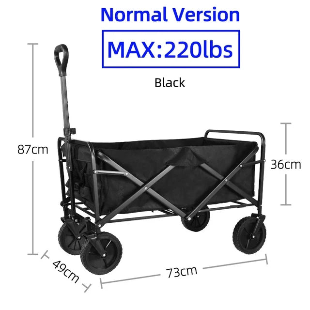 Heavy Duty Collapsible Outdoor Folding Wagon Cart for Garden, Beach, and Camping - Large Capacity Utility Trolley