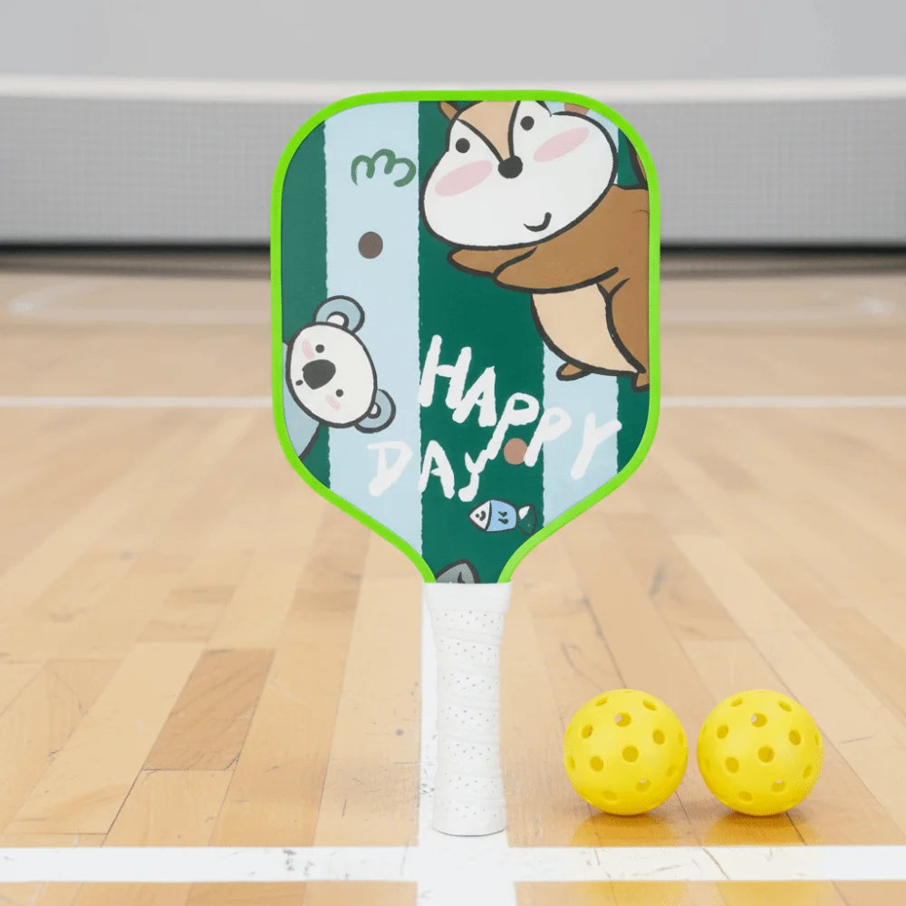 Cartoon Children's Pickleball Set with Colorful Rackets, Non-Slip Grip, and 2 Durable Balls