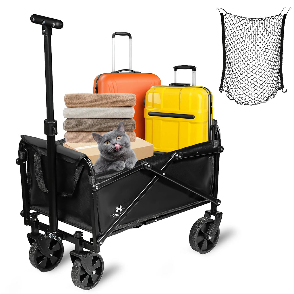 Beach Cart with Large Wheels - Foldable Utility Trolley for Picnic, Fishing, and Camping