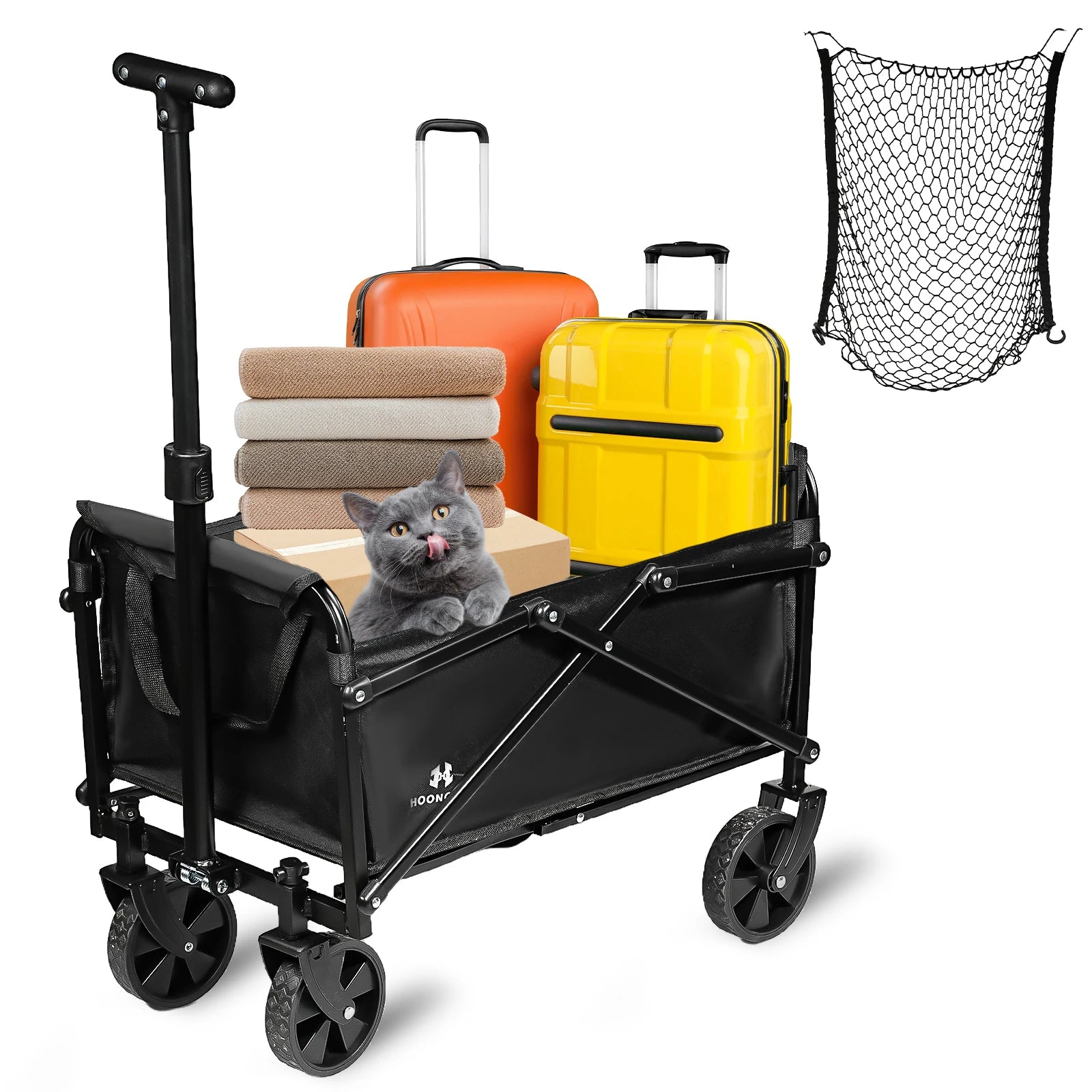 Beach Cart with Large Wheels - Foldable Utility Trolley for Picnic, Fishing, and Camping