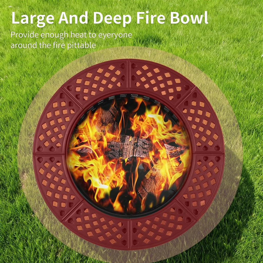 36 Inch Fire Pit with Adjustable Grills - Wood Burning Outdoor Fire Pit with Lid