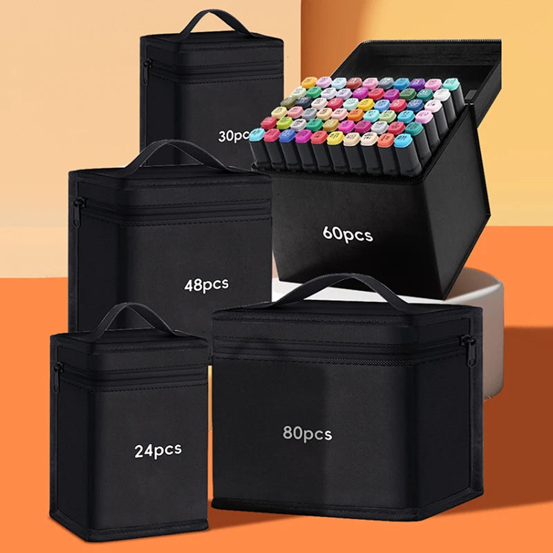 12/24/36/48Pcs Large Capacity Canvas Marker Pen Storage Bag - Folding Square Pencil Bag Organizer for Art Markers