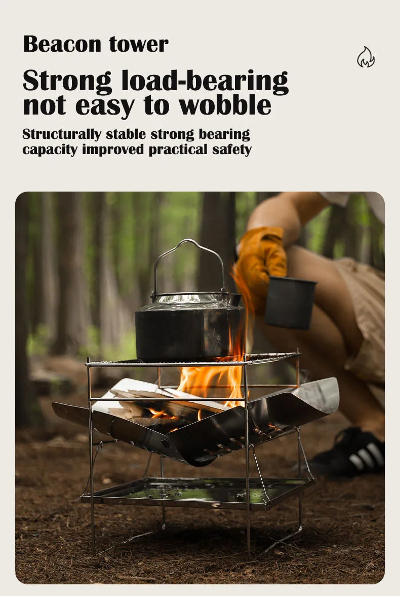 Portable Stainless Steel Fire Pit - Foldable Wood Burning Stove Mini BBQ Rack for Outdoor Camping