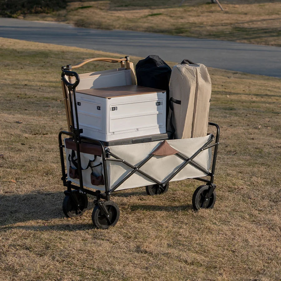 Extra Long Extender Folding Utility Cart for Outdoor Use, Large Capacity Picnic Trolley and Beach Wagon